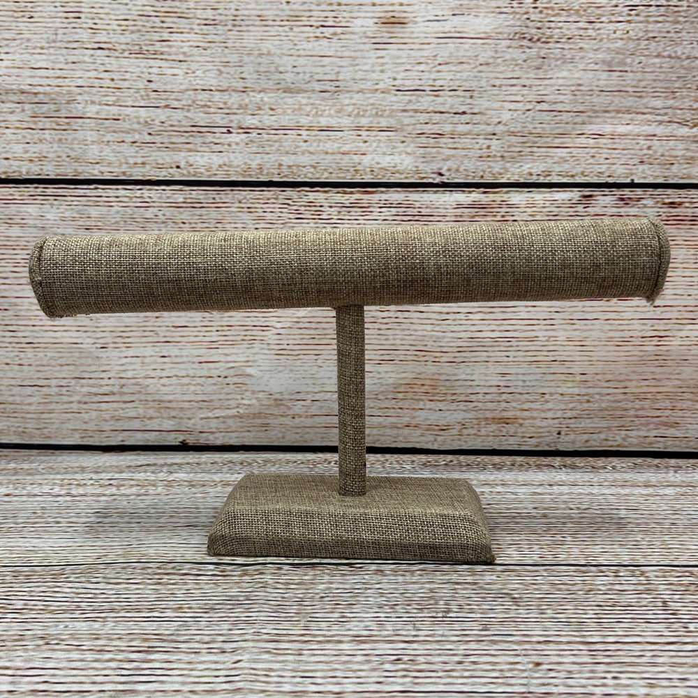 Natural Burlap Linen T-Bar Jewelry Display Stand Bracelet Watch Holder 12 Inch